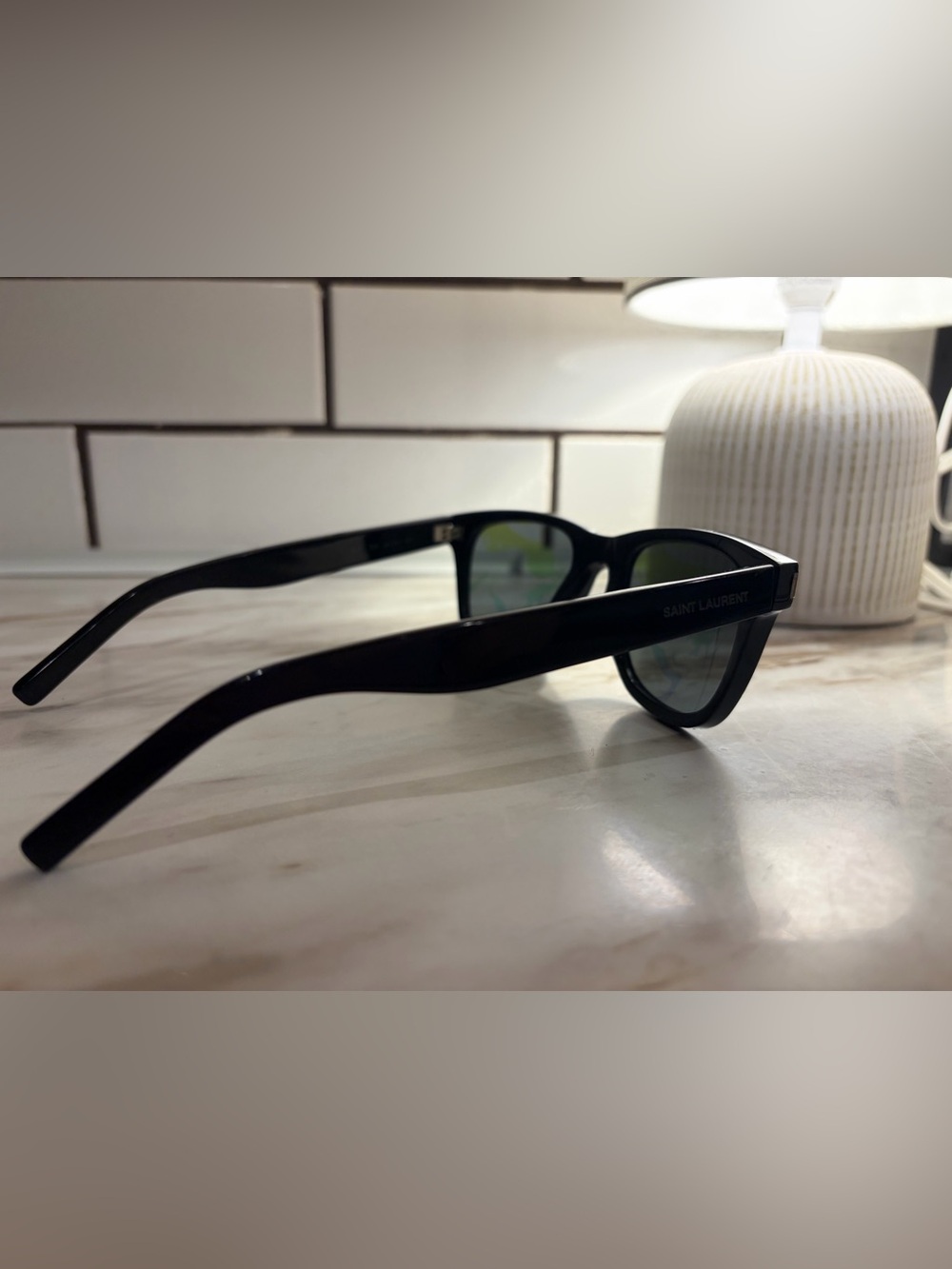 Saint Laurent Black Frame Sunglasses with Purple Mirrored Lenses - Picture 11 of 12